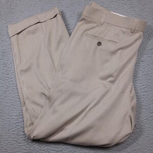 FUBU The Collection Dress Pants Mens 42‎ Tan Pinstripe Pleated Cuffed Trousers